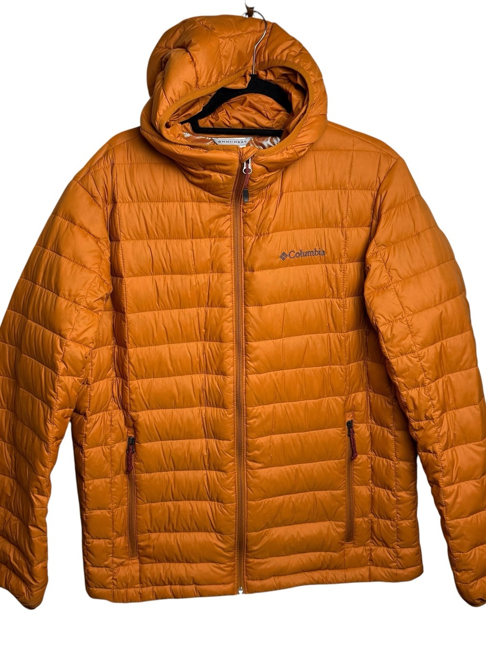Columbia Down Jacket Men L Voodoo Falls 590 TD Turbodown Orange Lightweight Hood - Picture 1 of 14